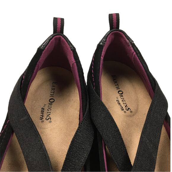 Earth Origins Shoes Arleen Slip-Ons Leather Black Cross Strap‎ Flats Women's 7.5 - Picture 6 of 10